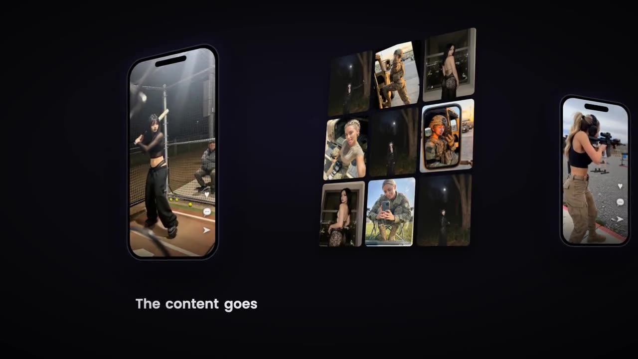 Direct-response sales ad still with 3D card tunnel